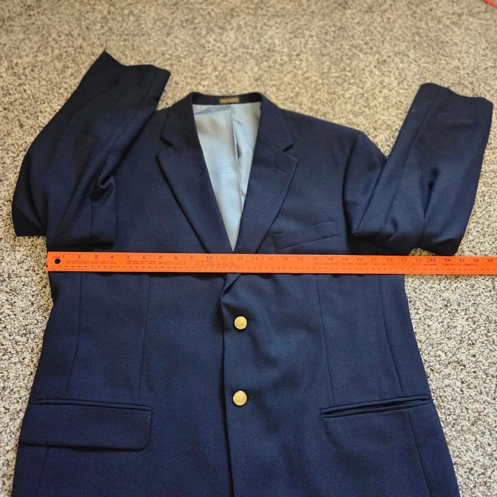 Stafford Navy Blue Wool Blend Blazer Men's Gold Button Tailored USA Size 46R Vtg